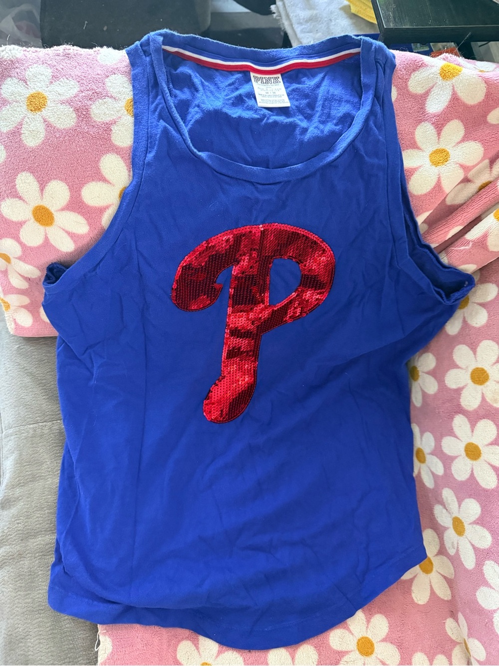 Blue VS Pink Tank with Red Sequin Phillies "P"